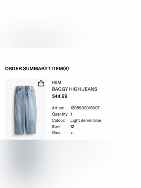 H&M Light Denim Baggy High-Rise Jeans